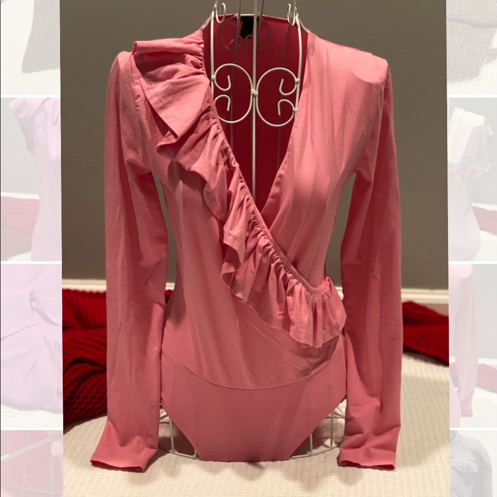 Ruffled V neck Long Sleeve Top